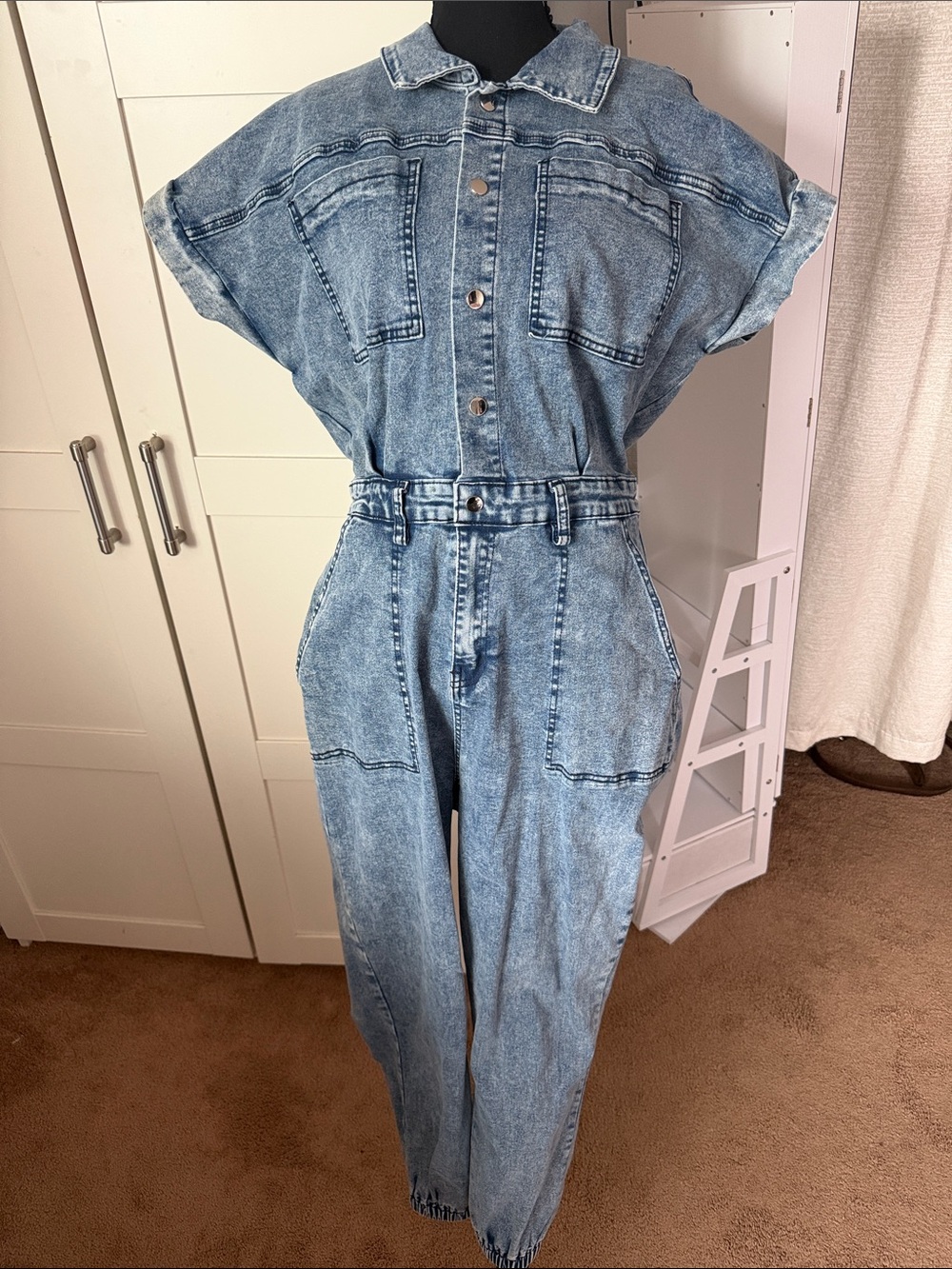 Fashion Nova Light Blue Denim Utility Jumpsuit